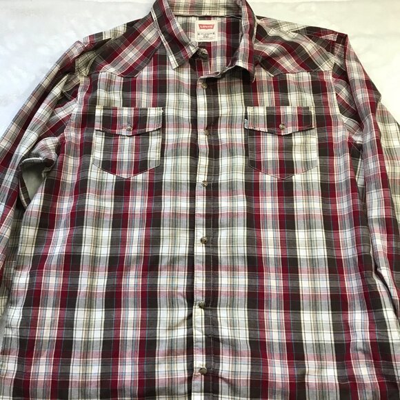 Levi's Pearl Snap Button Down Shirt Men's XXL Plaid Long Sleeves Cotton Blend - Picture 7 of 9